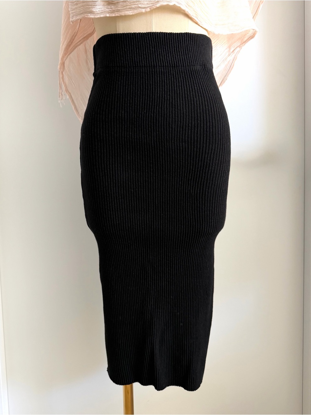 James Perse Standard Black Ribbed Knit Tube Pencil Midi Skirt EUC size 0